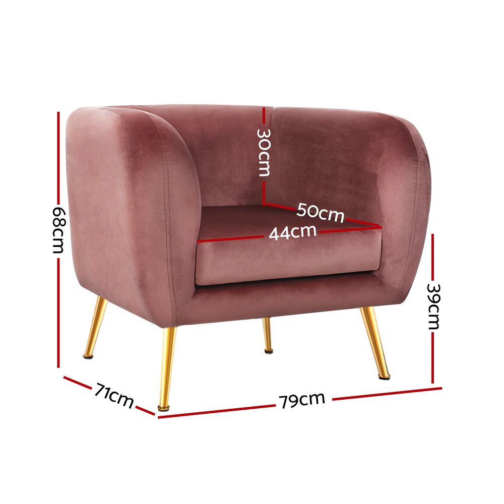 Artiss Armchair Lounge Arm Chair Sofa Accent Armchairs Chairs Couch Velvet – Pink