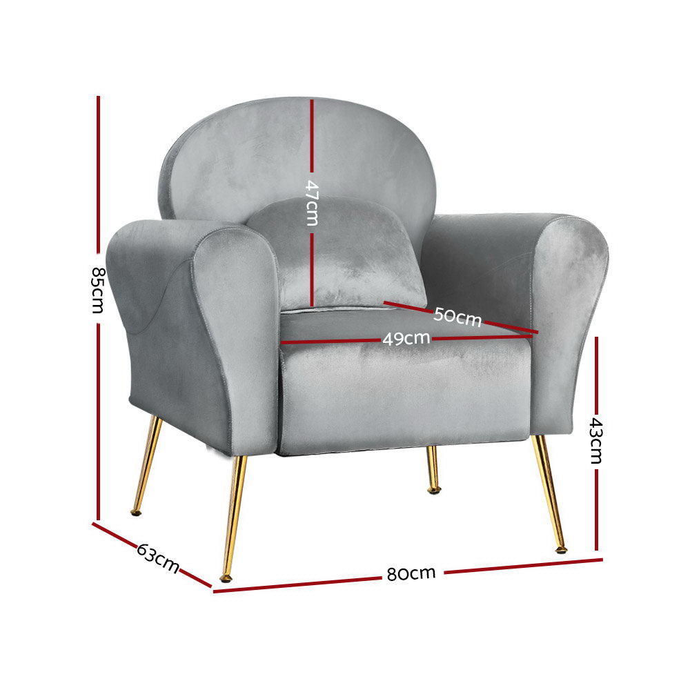 Artiss Armchair Lounge Chair Accent Armchairs Chairs Sofa Cushion Velvet – Grey
