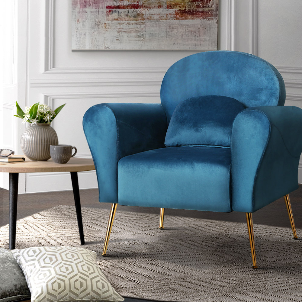 Artiss Armchair Lounge Chair Accent Armchairs Chairs Sofa Cushion Velvet – Navy Blue