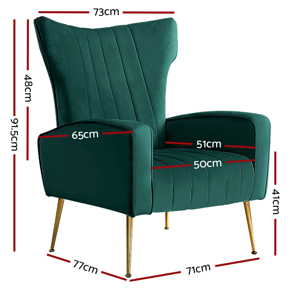 Artiss Armchair Lounge Chairs Accent Armchairs Chair Velvet Sofa Seat – Green