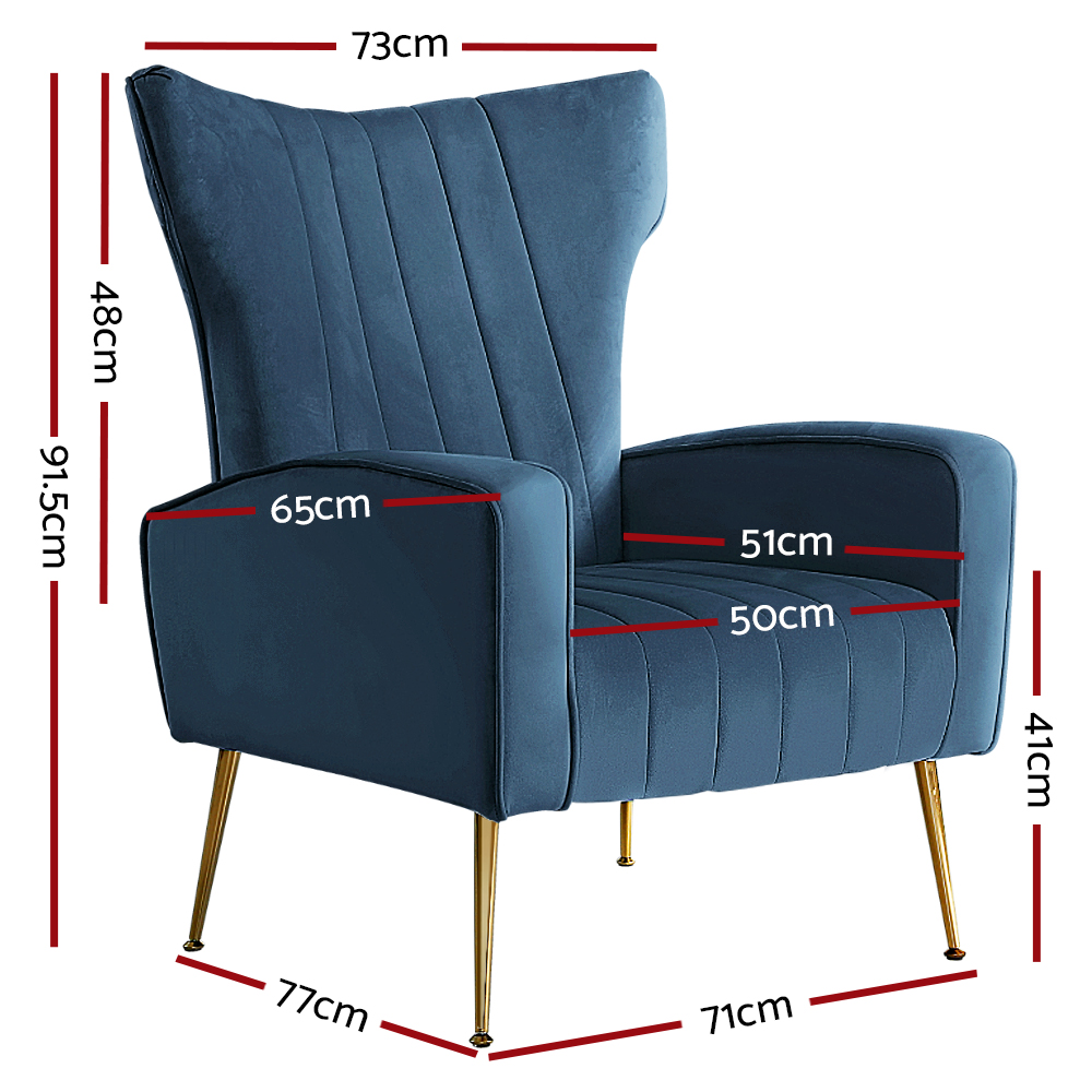Artiss Armchair Lounge Chairs Accent Armchairs Chair Velvet Sofa Seat – Navy Blue
