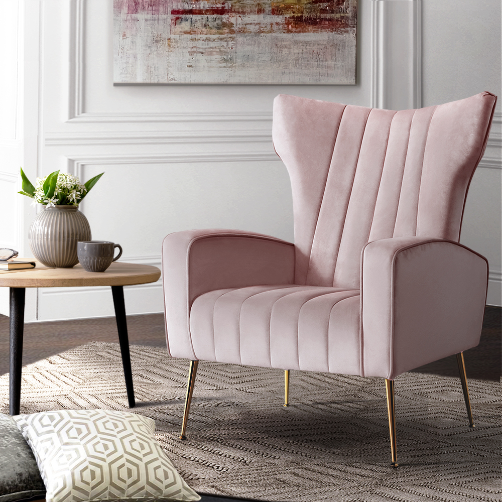 Artiss Armchair Lounge Chairs Accent Armchairs Chair Velvet Sofa Seat – Pink