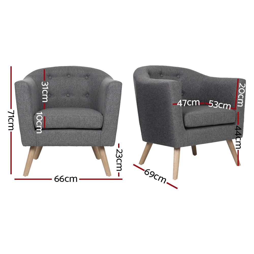 Artiss ADORA Armchair Tub Chair Single Accent Armchairs Sofa Lounge Fabric – Grey