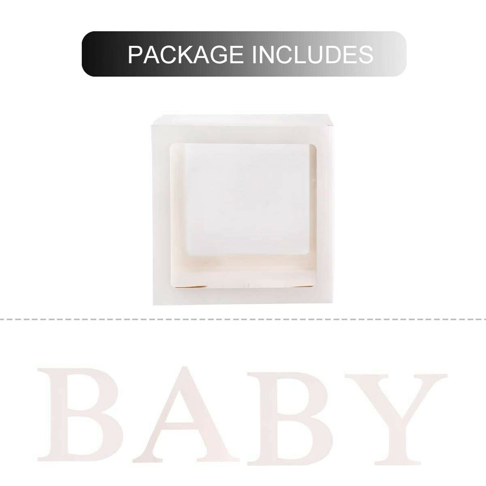 4Pcs/Set BABY Balloon Box Cube Blue Boxes Birthday Boy Baby Shower Party Wedding White