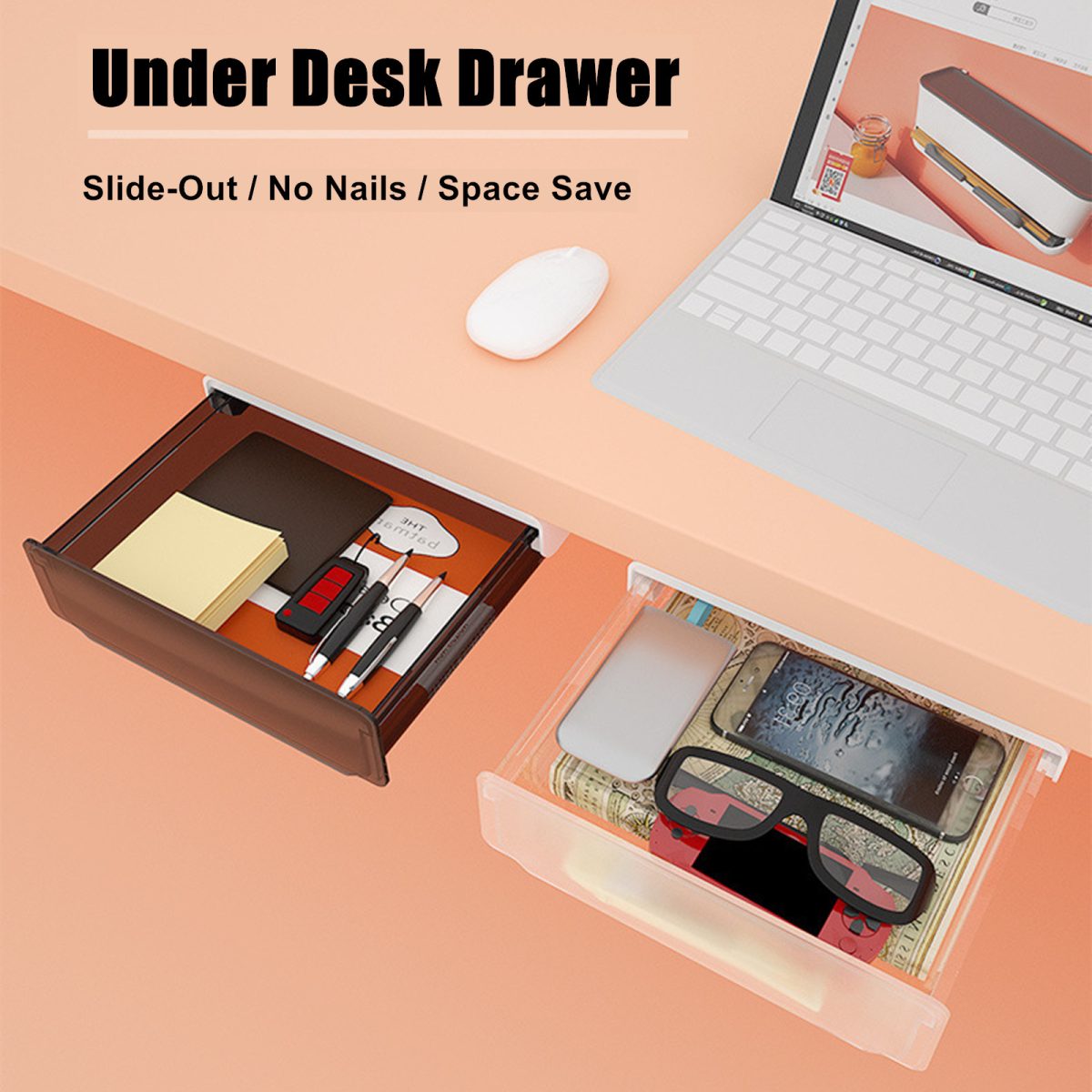 Under Desk Drawer Slide-out Large Office Organizers and Storage Drawers – Black, Large