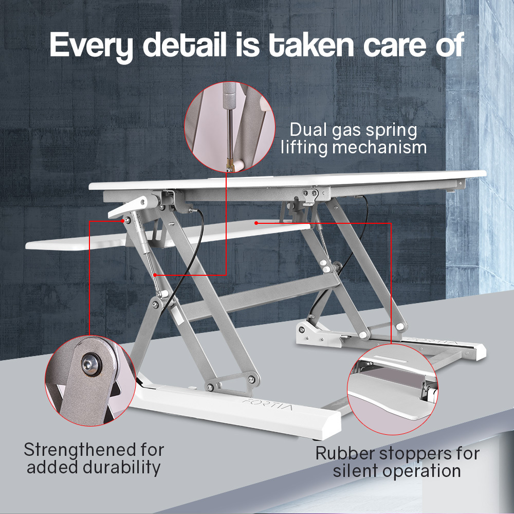 FORTIA Height Adjustable Standing Desk Riser Sit/Stand Computer Desktop Office. – White