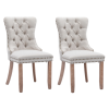 AADEN Modern Elegant Button-Tufted Upholstered Linen Fabric with Studs Trim and Wooden legs Dining Side Chair – Beige