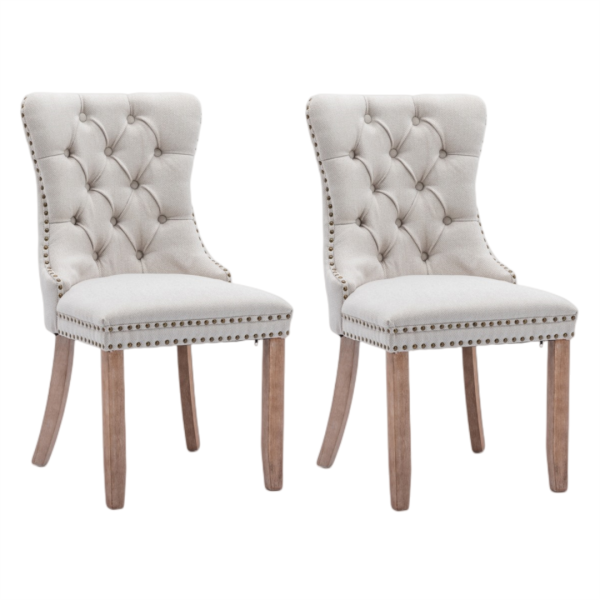 AADEN Modern Elegant Button-Tufted Upholstered Linen Fabric with Studs Trim and Wooden legs Dining Side Chair