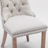 AADEN Modern Elegant Button-Tufted Upholstered Linen Fabric with Studs Trim and Wooden legs Dining Side Chair – Beige