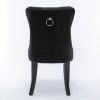 2x Velvet Dining Chairs Upholstered Tufted Kithcen Chair with Solid Wood Legs Stud Trim and Ring – Black