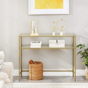 VASAGLE Console Table with Tempered Glass Gold Colour LGT025A01