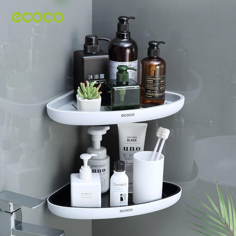 Ecoco Bathroom Corner Shower Shelf Corner Shower Caddy Shower Storage Organizer Wall Mounted for Bathroom, Kitchen, Toilet – Grey