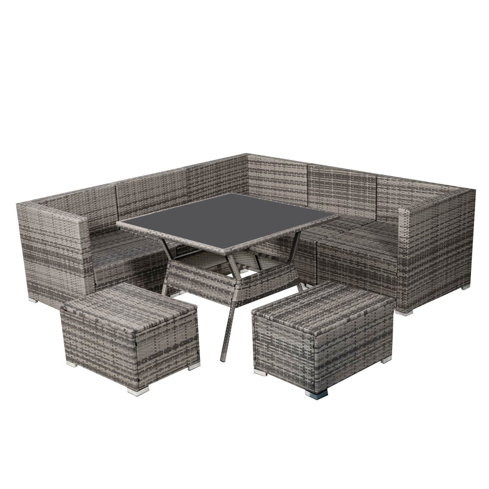 8PC Outdoor Dining Set Wicker Table & Chairs-Grey