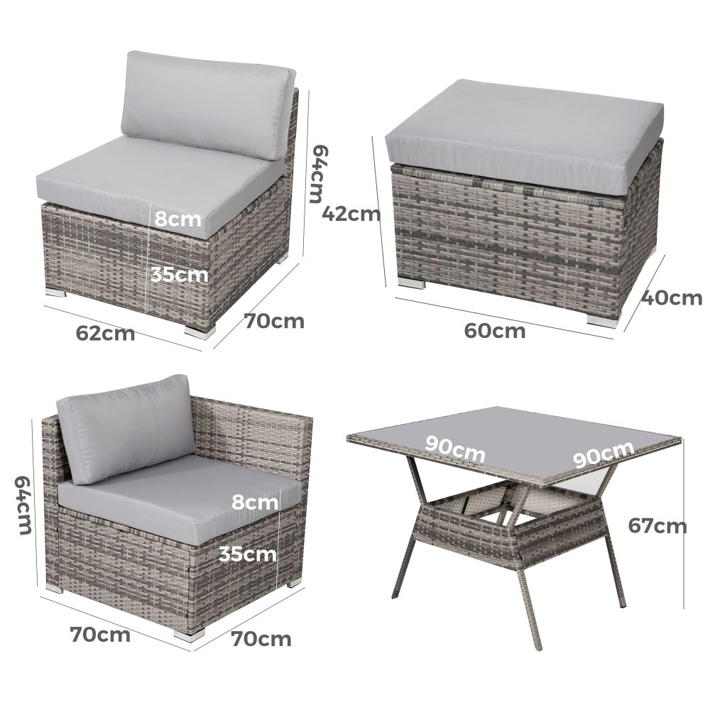 8PC Outdoor Dining Set Wicker Table & Chairs-Grey