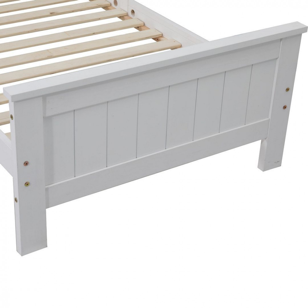 Solid Pine Timber Bed Frame with Bookshelf Storage Headboard- White – SINGLE