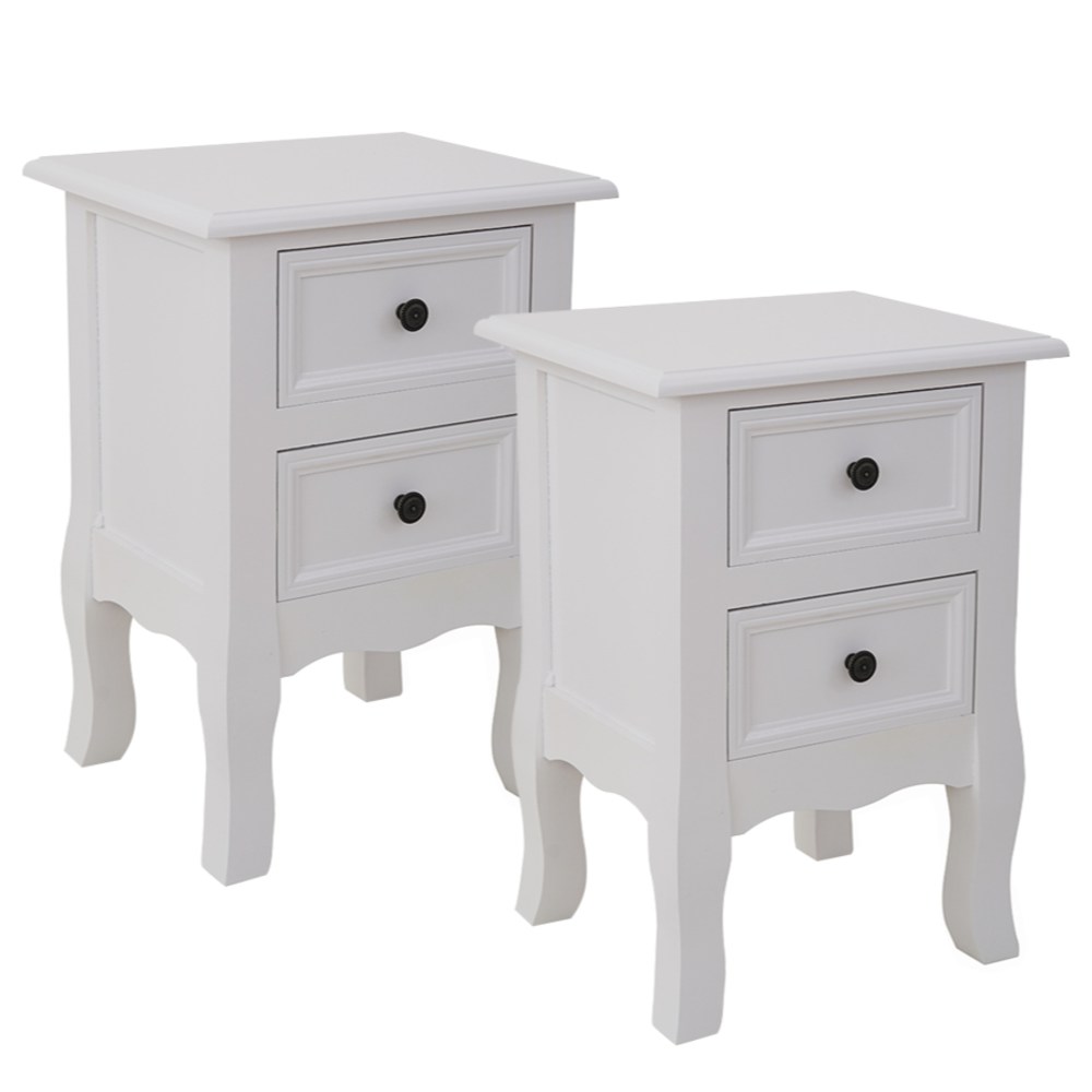 French Bedside Table Nightstand Set of 2 – White