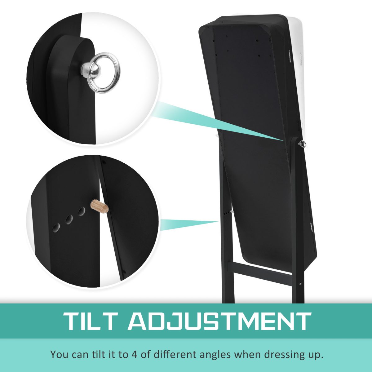 La Bella Mirror Jewellery Cabinet FLASHY 146cm Organiser LED – Black