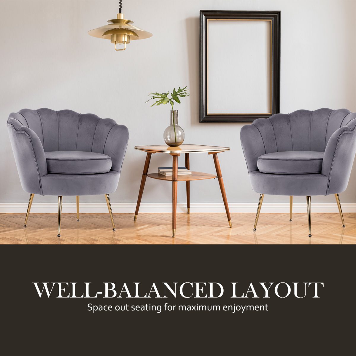 La Bella Shell Scallop Lounge Chair Accent Velvet – Grey, Armchair