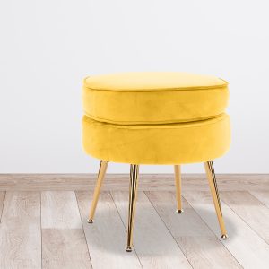 La Bella Shell Scallop Lounge Chair Accent Velvet – Yellow, Footstool