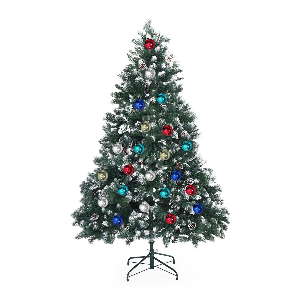 Home Ready 210cm 1290 tips Green Snowy Christmas Tree Xmas – 6ft, Pine Cones + Bauble Balls
