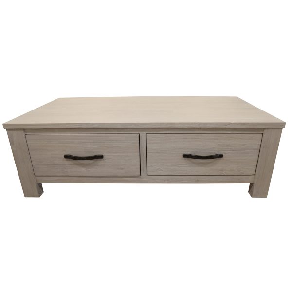 Coffee Table 127cm 2 Drawer Solid Mt Ash Timber Wood – White