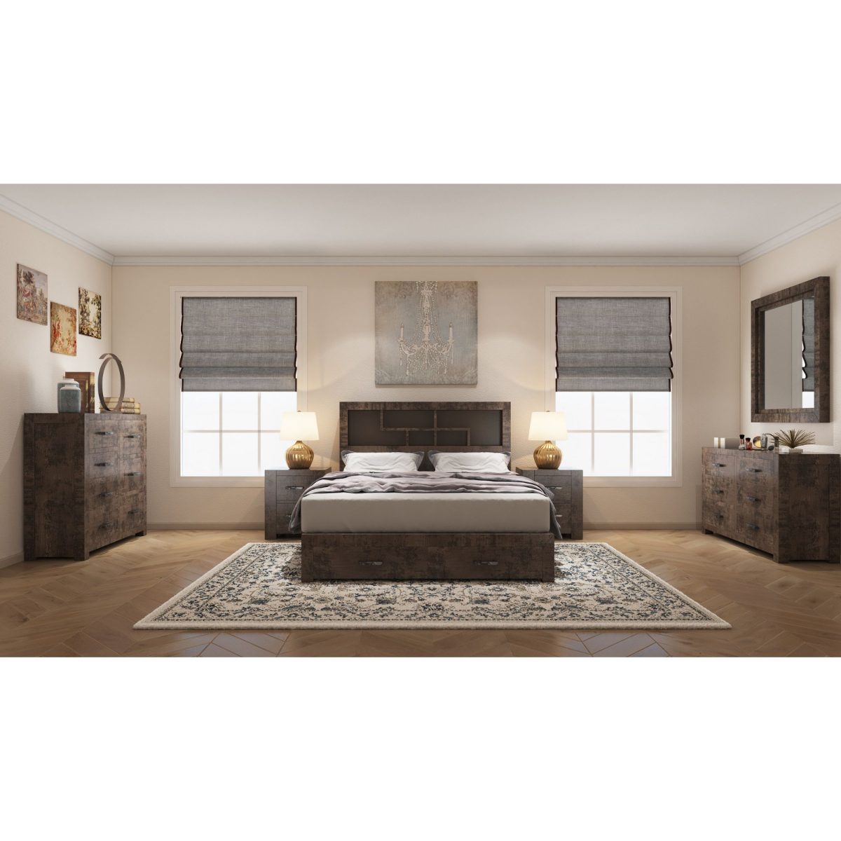 Catmint Bed Suite Bedside Dresser Bedroom Furniture Package Grey Stone