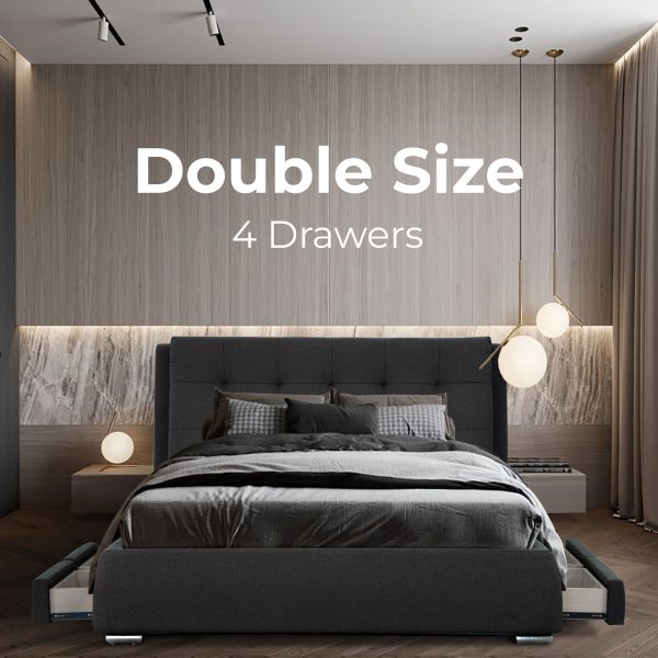Affton Bed Frame Timber Mattress Base With Storage Drawers – Grey