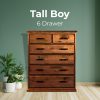 Umber Tallboy 6 Chest of Drawers Solid Pine Wood Storage Cabinet – Dark Brown
