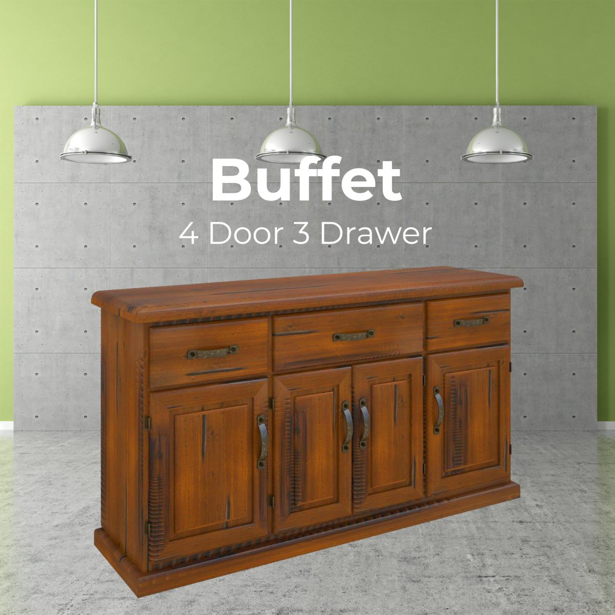 Umber Buffet Table 163cm 4 Door 3 Drawer Solid Pine Timber Wood – Dark Brown