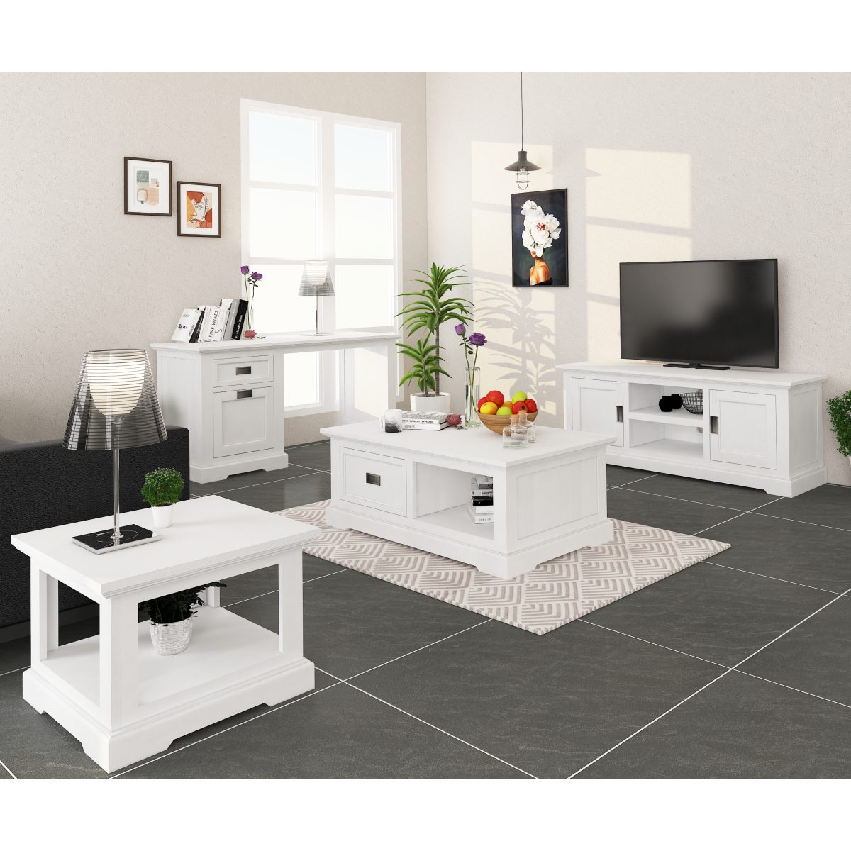 Laelia ETU Entertainment TV Unit 220cm 2 Door Solid Acacia Wood Coastal – White