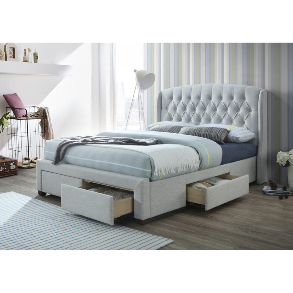 Honeydew Bed Frame Timber Mattress Base With Storage Drawers – Beige, QUEEN