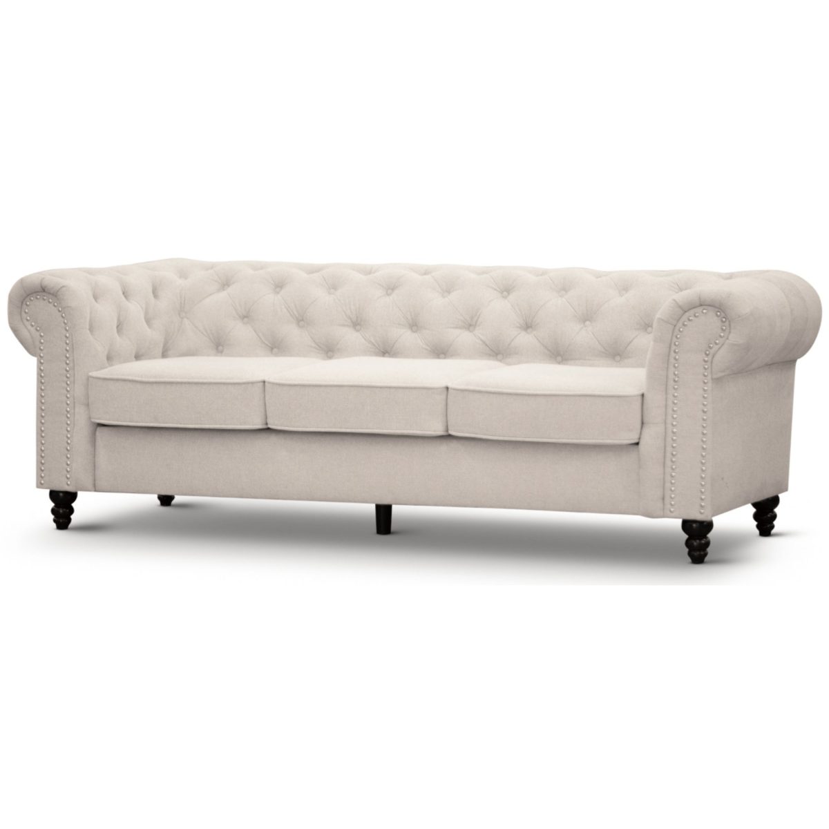Mellowly Sofa Fabric Uplholstered Chesterfield Lounge Couch – Beige, 3 Seater
