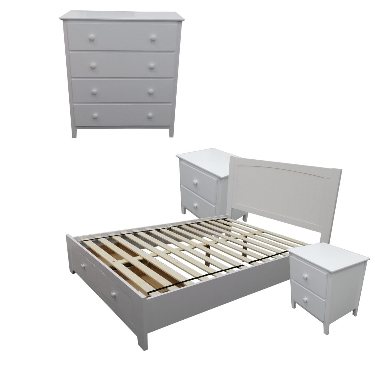 Wisteria 4pc Suite Bedside Tallboy Bedroom Set Furniture Package -WHT – DOUBLE