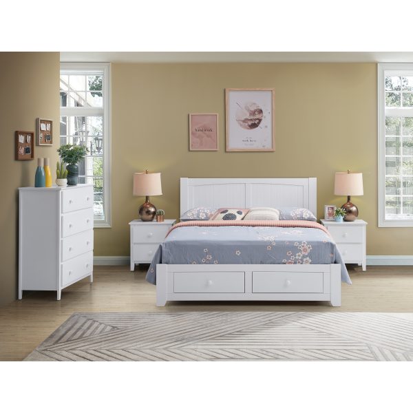 Addison 4pc Suite Bedside Tallboy Bedroom Set Furniture Package -WHT