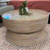 Clover Rattan Round Coffee Table with Glass Top – Whitewash, 80x80x40.5 cm