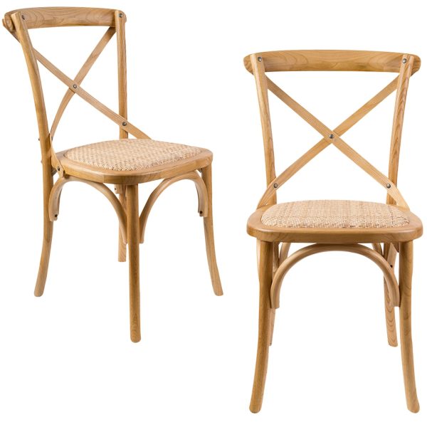 Aster Crossback Dining Chair Solid Birch Timber Wood Ratan Seat