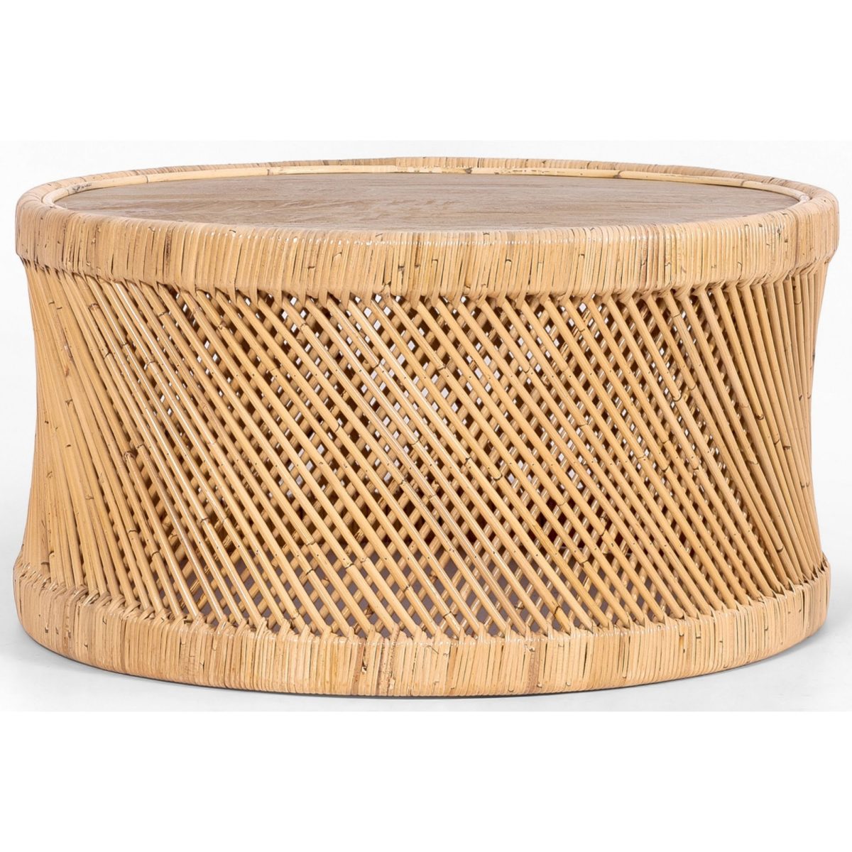 Freesia 80cm Round Coffee Table Mango Wood Top Rattan Frame – Natural