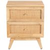 Olearia  Bedside Table Drawer Storage Cabinet Solid Mango Wood Rattan Natural – 2 Drawer