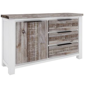 Plumeria Buffet Table Door Drawer Solid Acacia Timber – White Brush – 1 Door 3 Drawer
