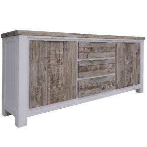 Plumeria Buffet Table Door Drawer Solid Acacia Timber – White Brush – 2 Door 3 Drawer