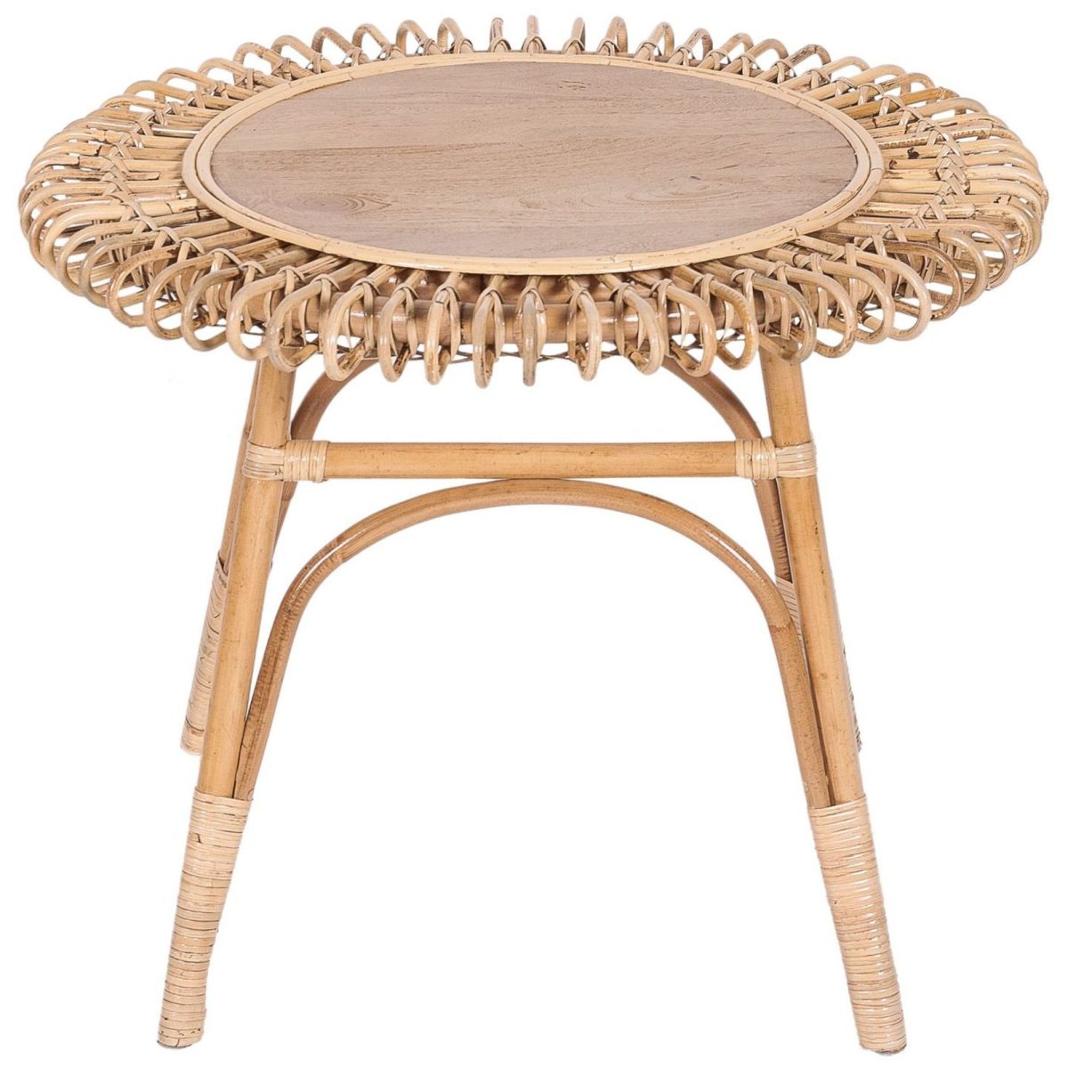 Holly 65cm Round Side Table Mango Wood Top Rattan Frame – Natural
