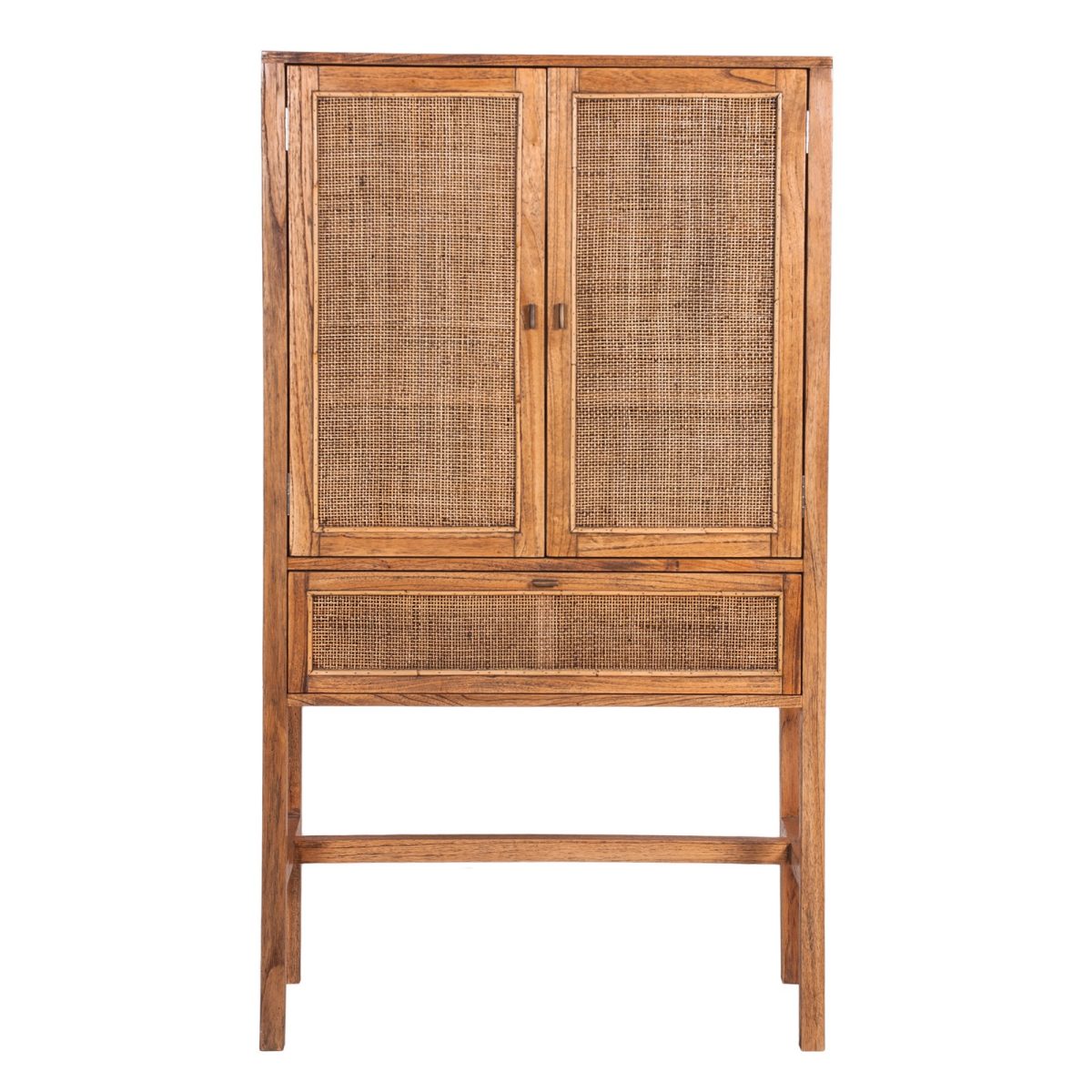 Jasmine Tall Storage Cabinet 90cm 2 Door 1 Drawer Mindi Wood Rattan – Brown