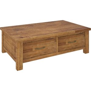 Birdsville Coffee Table 120cm 2 Drawer Solid Mt Ash Timber Wood – Brown
