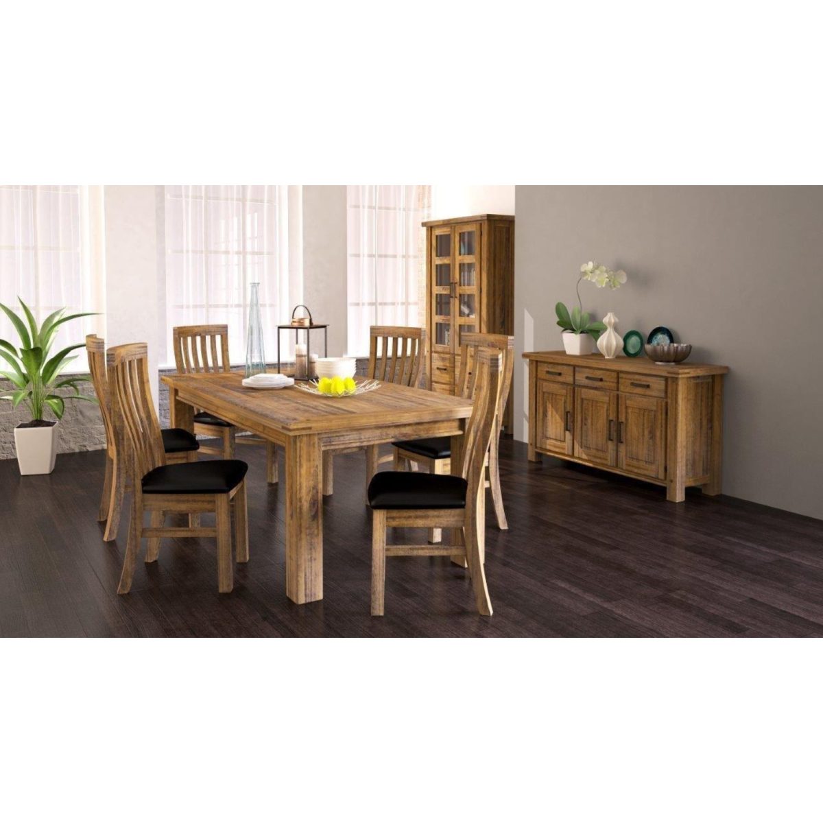 Teasel Buffet Table 191cm 4 Door 4 Drawer Solid Pine Timber Wood – Rustic Oak