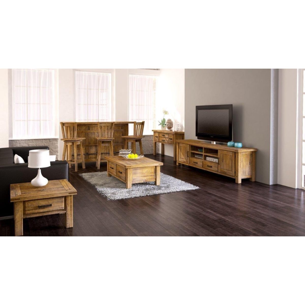 Teasel ETU Entertainment TV Unit 240cm 2 Drawer Solid Pine Wood – Rustic Oak
