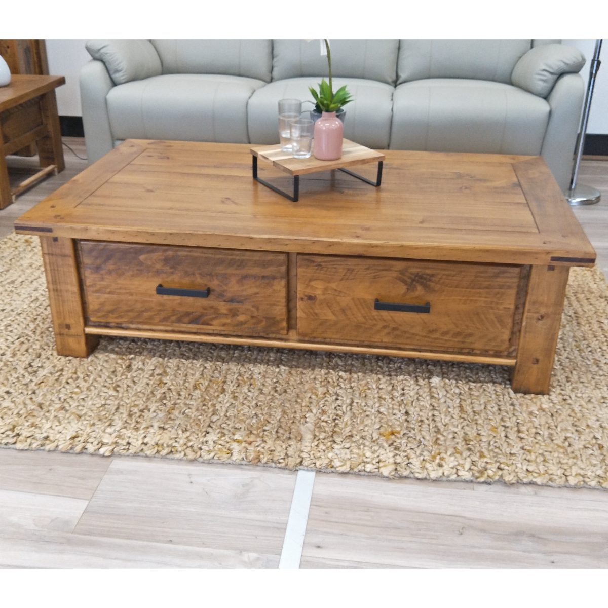 Teasel Coffee Table 140cm Solid Pine Timber Wood – Rustic Oak