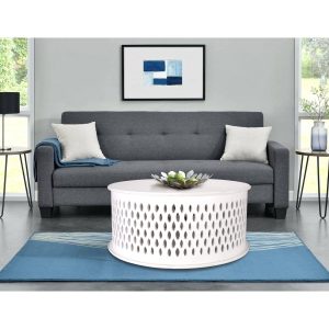 Pansy  Wooden Round Side Table Sofa End Tables – White, 80x80x35 cm