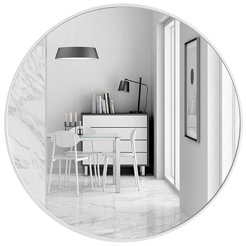 Slim Design 50CM Bathroom, Living Room, Hallway Mirror Round Mirror Wall Decor Metal Frame – White