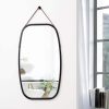 Bathroom Wall Mount Hanging Bamboo Frame Mirror Adjustable Strap Wall Mirror Home Decor – Black