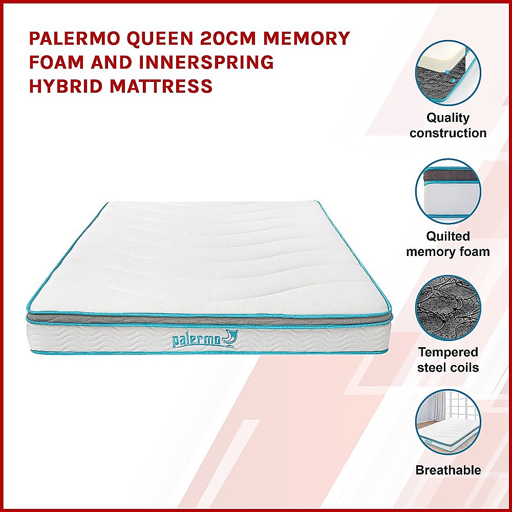 Queen 20cm Memory Foam and Innerspring Hybrid Mattress